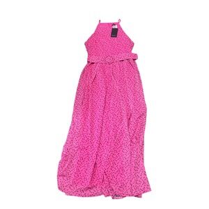 Fate Pink Leaf Print Halter Maxi Dress Belted Womens Medium NWT Barbiecore Boho